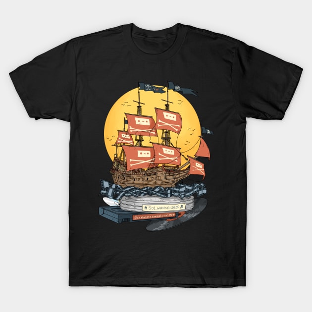 Free internet. Pirate ship. T-Shirt by JJadx